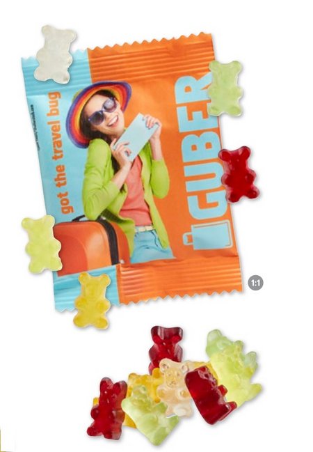 Zuckerfreie Gummibärchen im Tütchen mit Werbung oder Logo