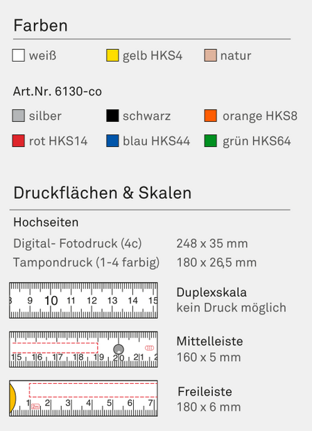 2m Zollstock "Luxus" farbig Farbvarianten, Druckflächen & Skalen