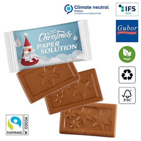 MIDI-Schoko-Täfelchen X-mas, bedruckbar mit ihrer Werbebotschaft oder Logo auf weißes Papier als Werbemittel zur Weihnachtszeit