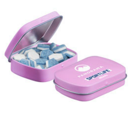 Mini Klappdeckeldose mit Sportlife Minze als Werbegeschenk