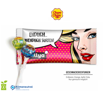 Mini Chupa Chups im Flowpack mit Werbung oder Logo