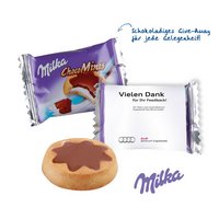 Milka Choco Minis mit Werbebanderole mit Logo