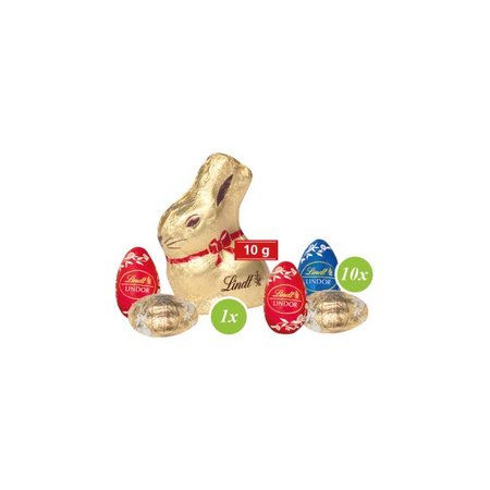 3D Präsent „Häschen“ mit Lindt Eier und Goldhase Inhalt