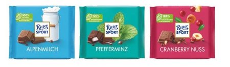 Füllvarianten Schokotafel Ritter SPORT Kerze mit Werbung