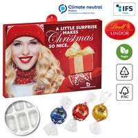 Nachhaltiger Premium Präsent Wand-Adventskalender individuell bedruckt mit ihrem Logo und gefüllt mit Lindt Lindor Kugeln