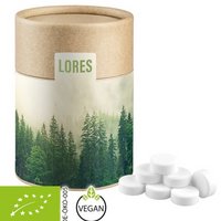 Biologisch abbaubare Eco Pappdose Midi mit Bio Pfefferminz Drops 80g mit Logo