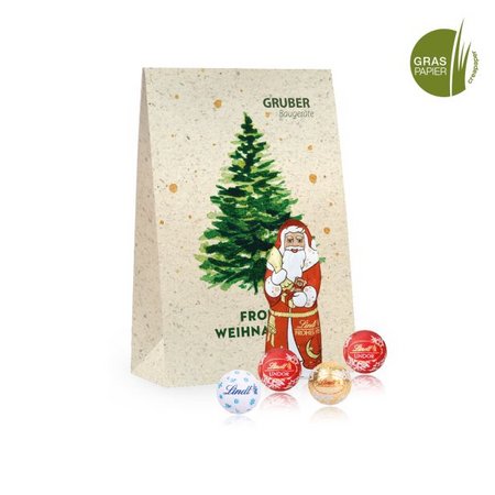 12 Stück Lindt „Minis“ in Graspapier Tüte mit Werbelogo
