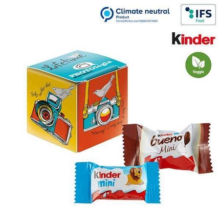 Mini Promo Würfel mit Kinder Schokolade in vollständig bedruckbaren Würfel mit ihrem Motiv als Werbemittel