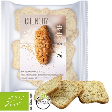 Bio Brot Chips Salz und Pfeffer 20g Express Maxi-Tüte mit Etikett mit Logo