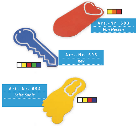 Lesezeichen / Notizklammer Herze, Schlüssel, Fuß mit Werbedruck