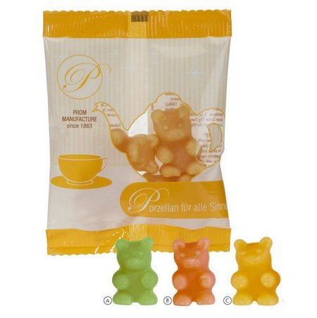 Tee-Bären Fruchtgummi mit Tee-Extrakt in individuell bedurckter Werbetüte mit ihrem Logo oder Motiv als Werbemittel