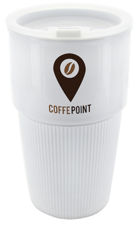 Coffee-To-Go Becher aus Keramik mit Werbedruck