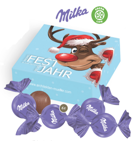 Milka Alpenmilch-Kugeln in Werbeverpackung