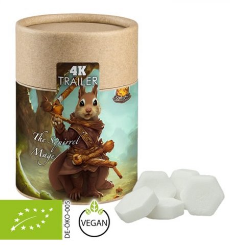 Biologisch abbaubare Eco Pappdose Midi mit Bio Traubenzucker Orange 80g mit Logo