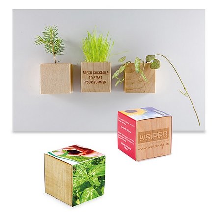 Pflanz-Holz mit Firmenlogo als Werbegeschenk
