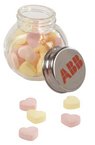 Art.Nr. 503523 Bonbonglas mit ca. 30g Herzbonbons mit Werbung oder Logo