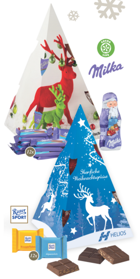 Weihnachtsbaum mit Schokolade und Werbedruck