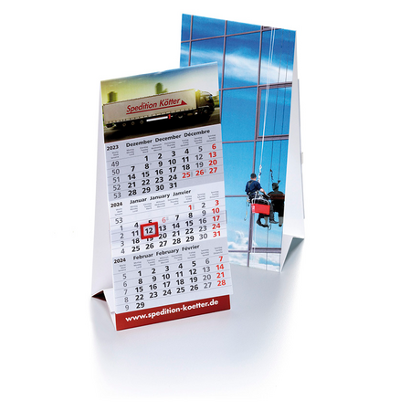 Aufstellkalender bedrucken mit ihrem Logo oder Motiv als Werbemittel