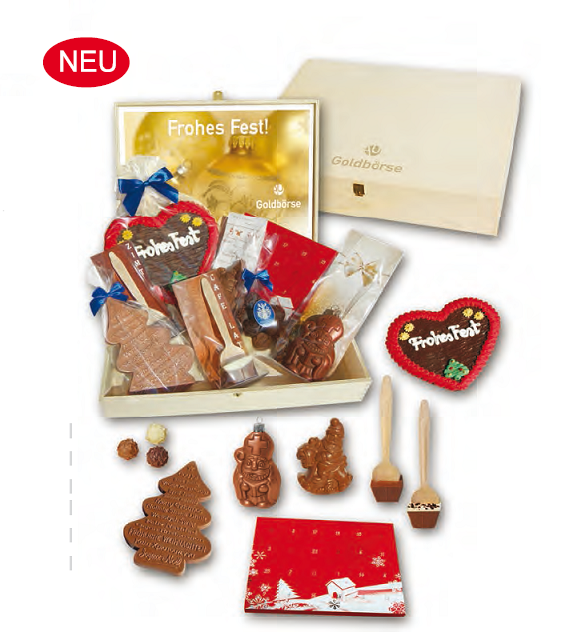 Präsentkiste " Frohes Fest " mit Werbung
