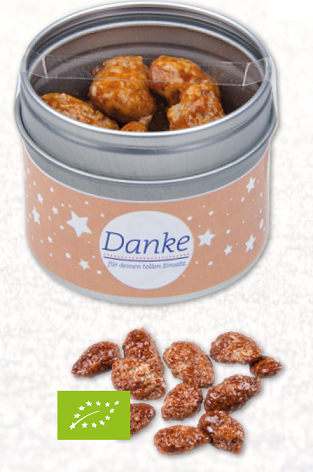 Schoko Knusperkugeln in Sichtfensterdose mit Werbedruck